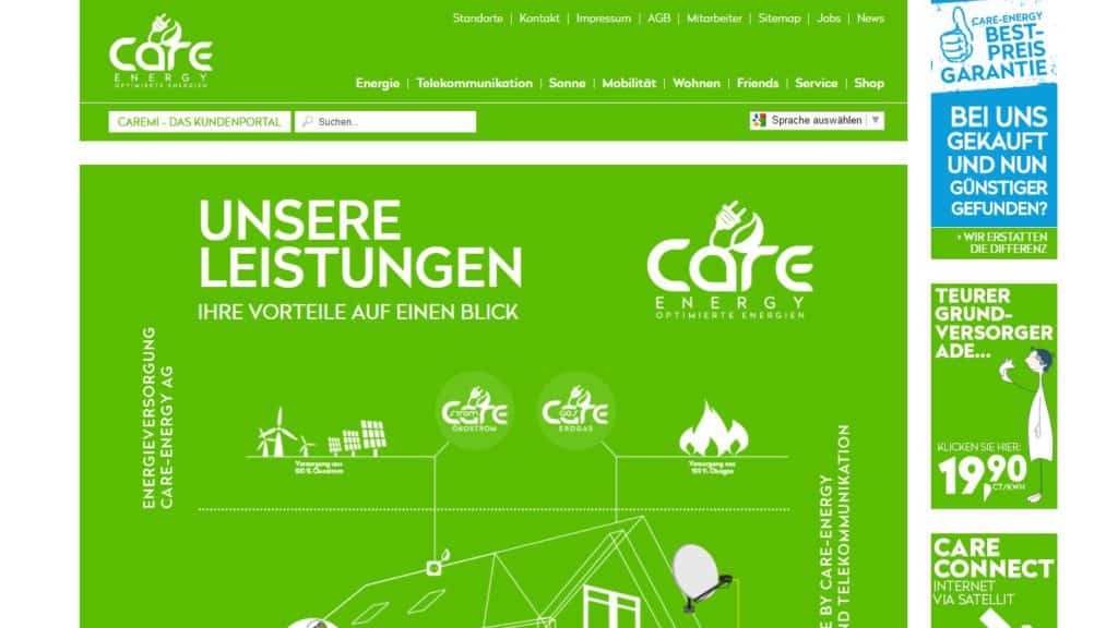 Die Webseite der Care Energy