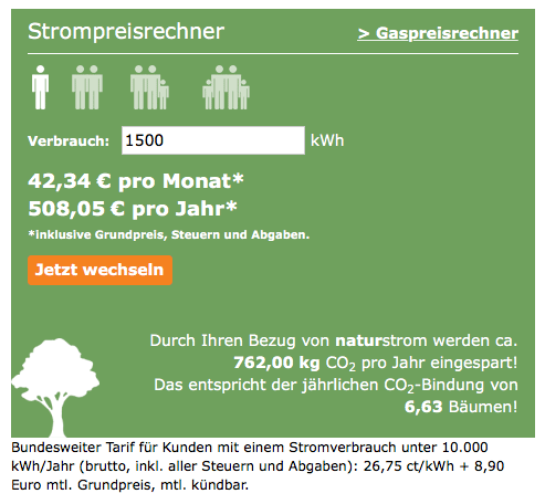 Der Strompreisrechner von Naturstrom